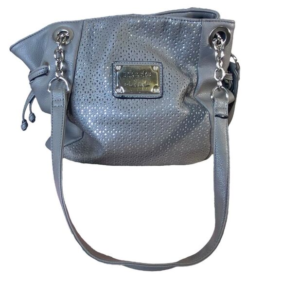 Nicole Miller Slouchy Shoulder Bag Casual Soft Sided Dual handle Silver Accents - Picture 1 of 16